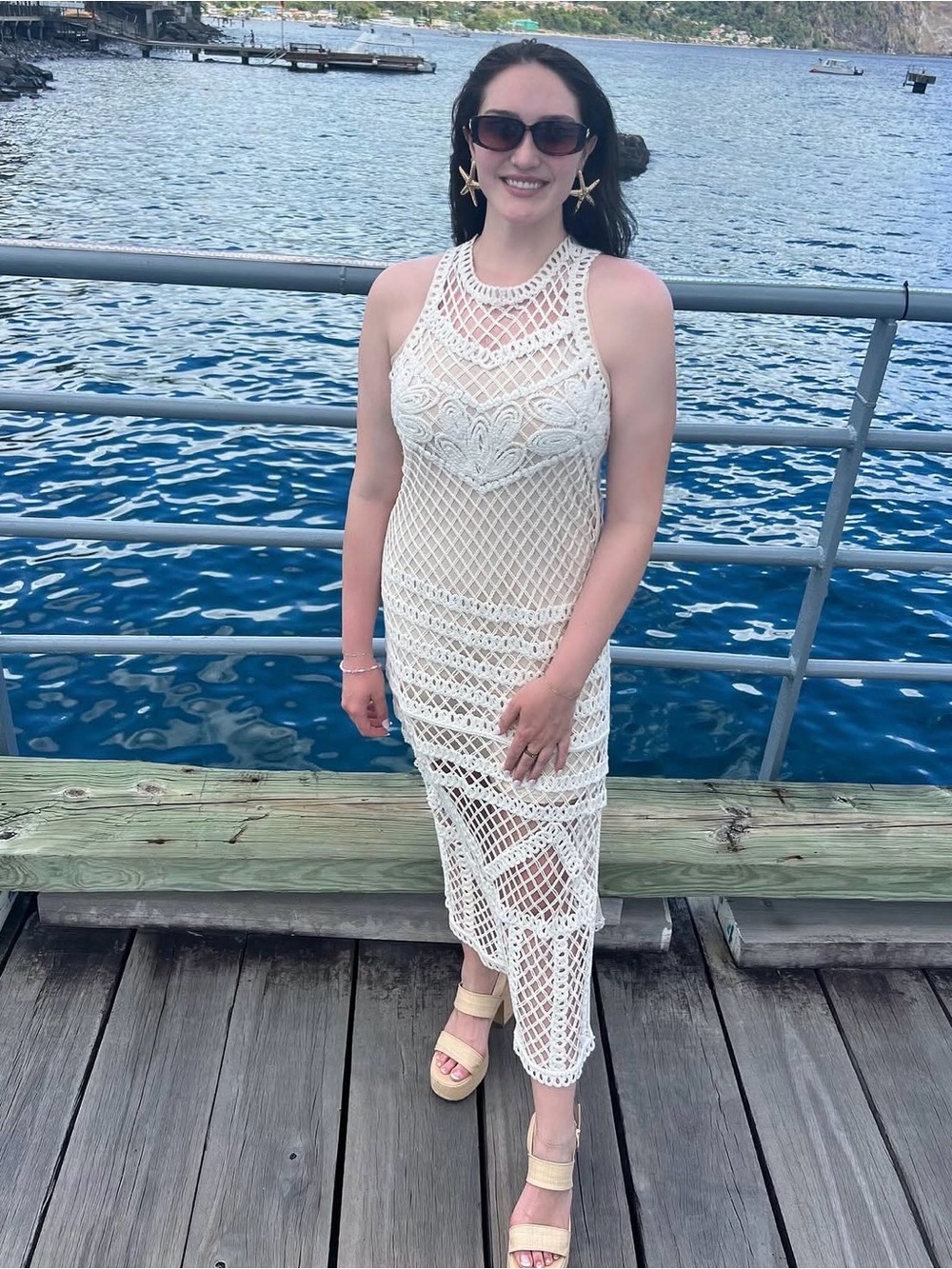 Anthropologie Cream Crochet Dress with Silk Ribbon Corset Back